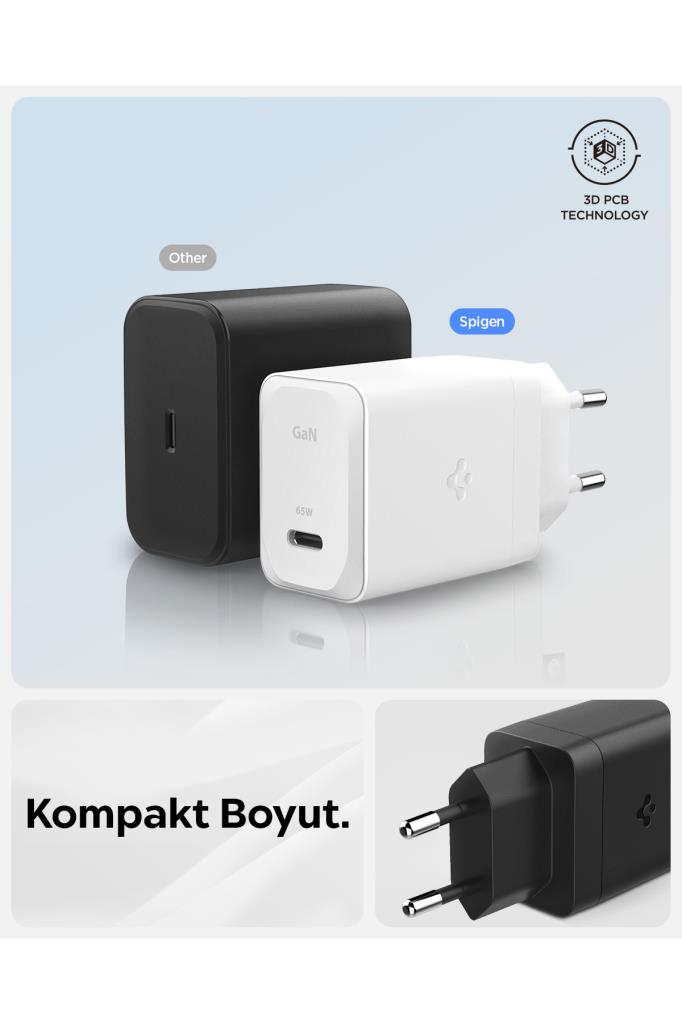 Spigen 65W USB-C Hızlı Şarj Aleti + 2m Şarj Kablo Samsung PPS 2.0 GaN Super Hızlı Type-C Black - ACH05475 Outlet