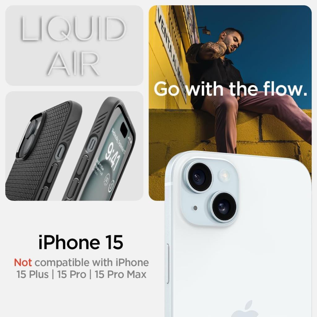 iPhone 15 Kılıf, Spigen Liquid Air Matte Black - OUTLET