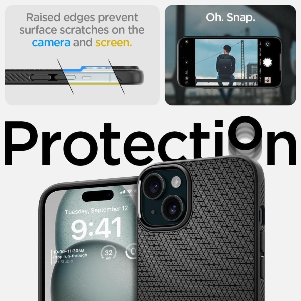 iPhone 15 Kılıf, Spigen Liquid Air Matte Black - OUTLET