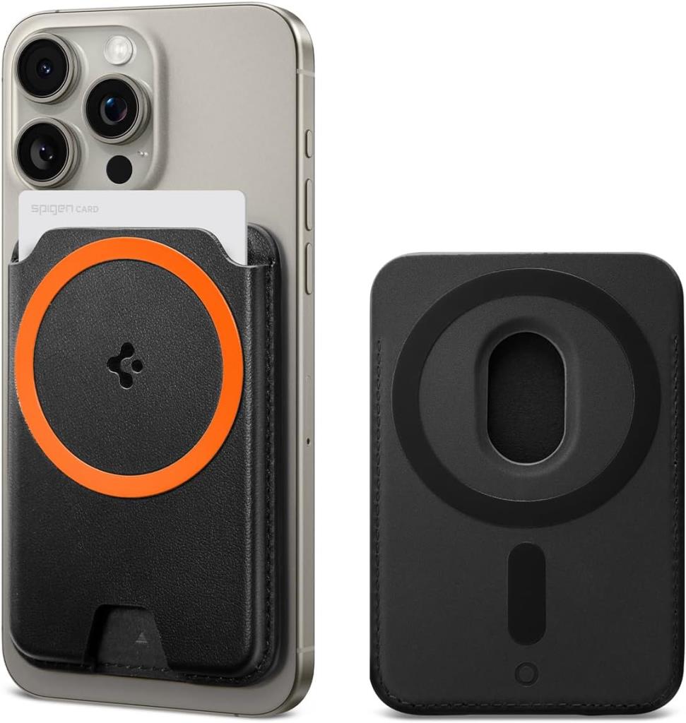Spigen MagFit iPhone için MagSafe özellikli 3 Kartlı Manyetik Cüzdan Valentinus MagFit+ Wallet Black - TEŞHİR