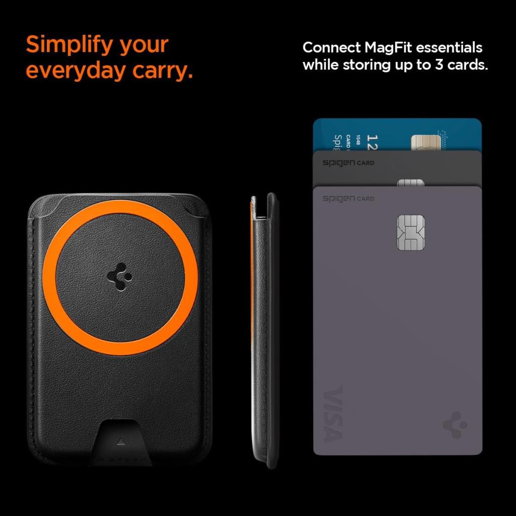 Spigen MagFit iPhone için MagSafe özellikli 3 Kartlı Manyetik Cüzdan Valentinus MagFit+ Wallet Black - TEŞHİR
