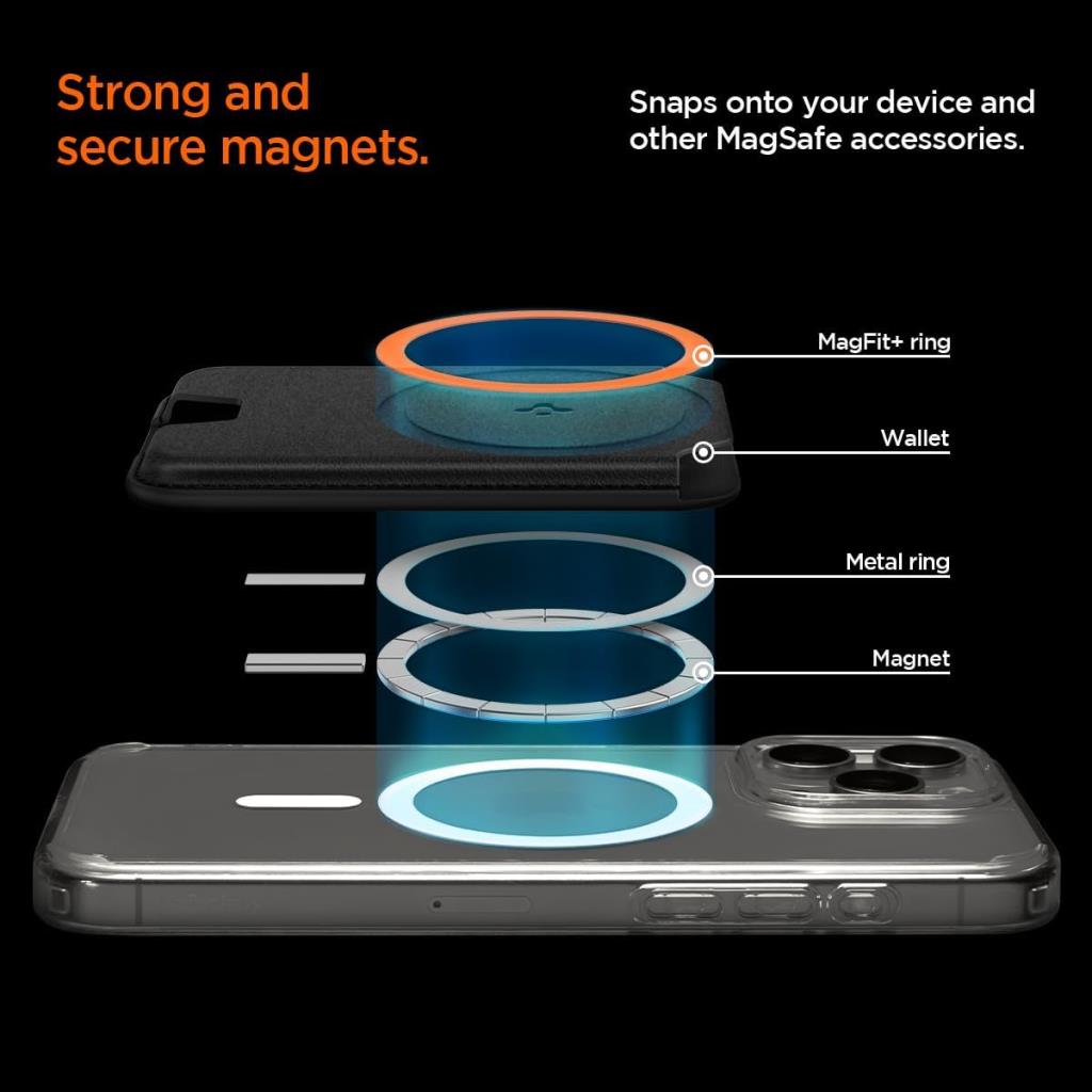 Spigen MagFit iPhone için MagSafe özellikli 3 Kartlı Manyetik Cüzdan Valentinus MagFit+ Wallet Black - TEŞHİR