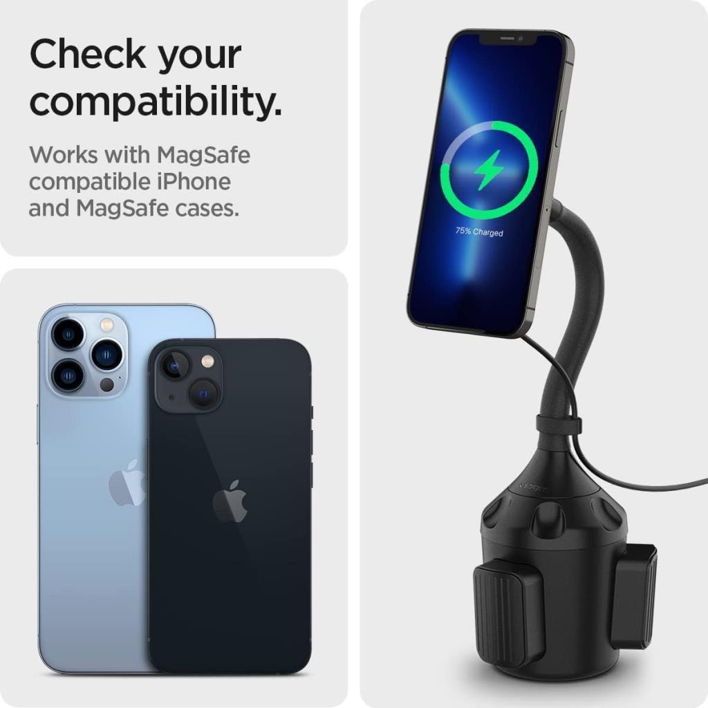 Spigen OneTap Pro ITS68W MagSafe Uyumlu Kablosuz Şarjlı Bardaklık Araç Telefon Tutucu iPhone 14 / 13 / 12 Serisi Siyah – ACP03810 - TEŞHİR
