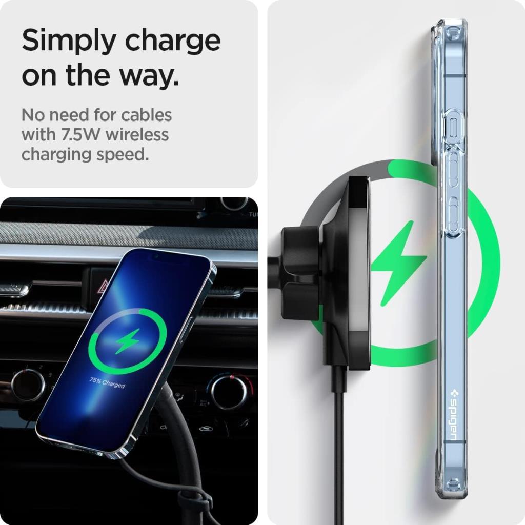 Spigen OneTap Pro ITS68W MagSafe Uyumlu Kablosuz Şarjlı Bardaklık Araç Telefon Tutucu iPhone 14 / 13 / 12 Serisi Siyah – ACP03810 - TEŞHİR