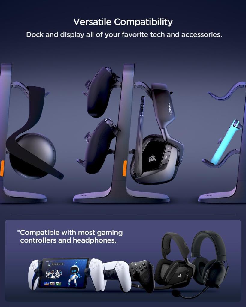Spigen Oyun Kolu & Kulaklık Standı / Kablo Düzenleyici Gamer Masaüstü Contoller Organizer Black VG400 - AMP07412 - OUTLET