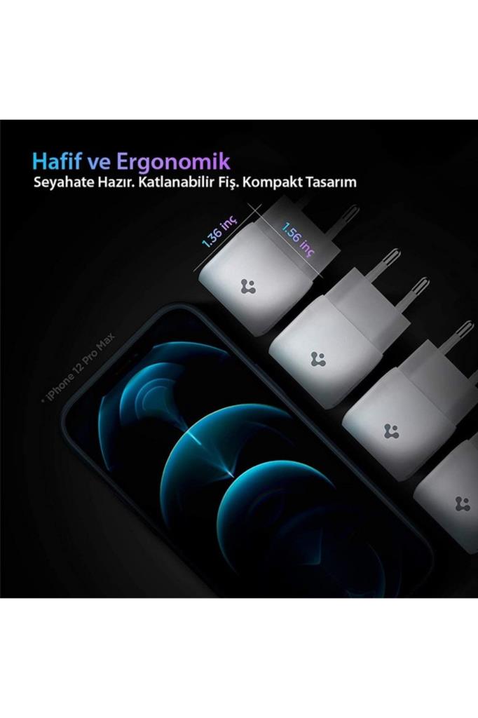 Spigen 30W GaN USB-C Adaptör Hızlı Şarj Aleti iPhone&Android&iPad&MacBook Type-C PE2008 White Outlet