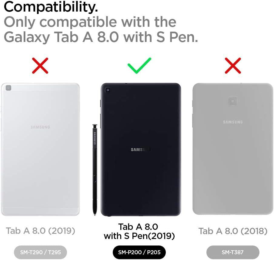 Spigen Samsung Galaxy Tab A 8.0 S Pen (2019) SM-P200/P205 Uyumlu Kılıf Rugged Armor Black – ACS00048 - TEŞHİR