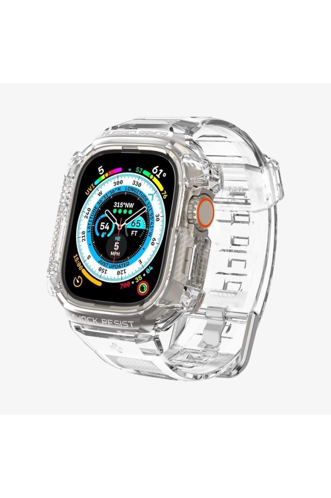 Spigen Apple Watch 49mm (Ultra 2/1) Kılıf & Kordon Kayış Rugged Armor Pro Crystal Clear Outlet