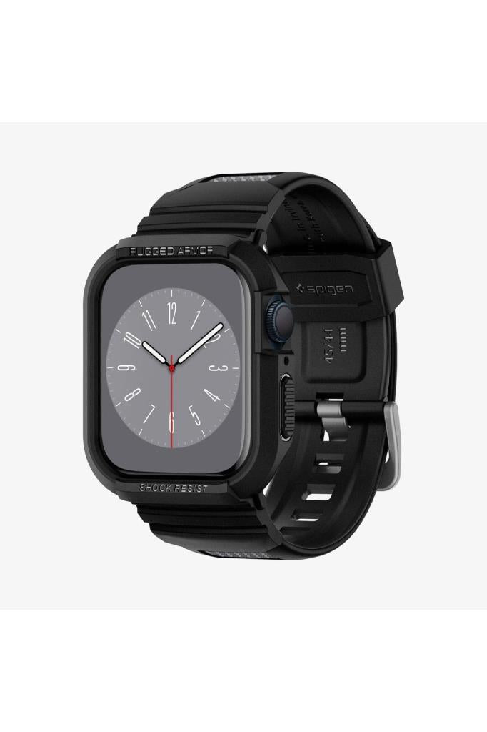 Spigen Apple Watch 45mm (Seri 9/8/7) Kılıf & Kordon Kayış Rugged Armor Pro Black Outlet