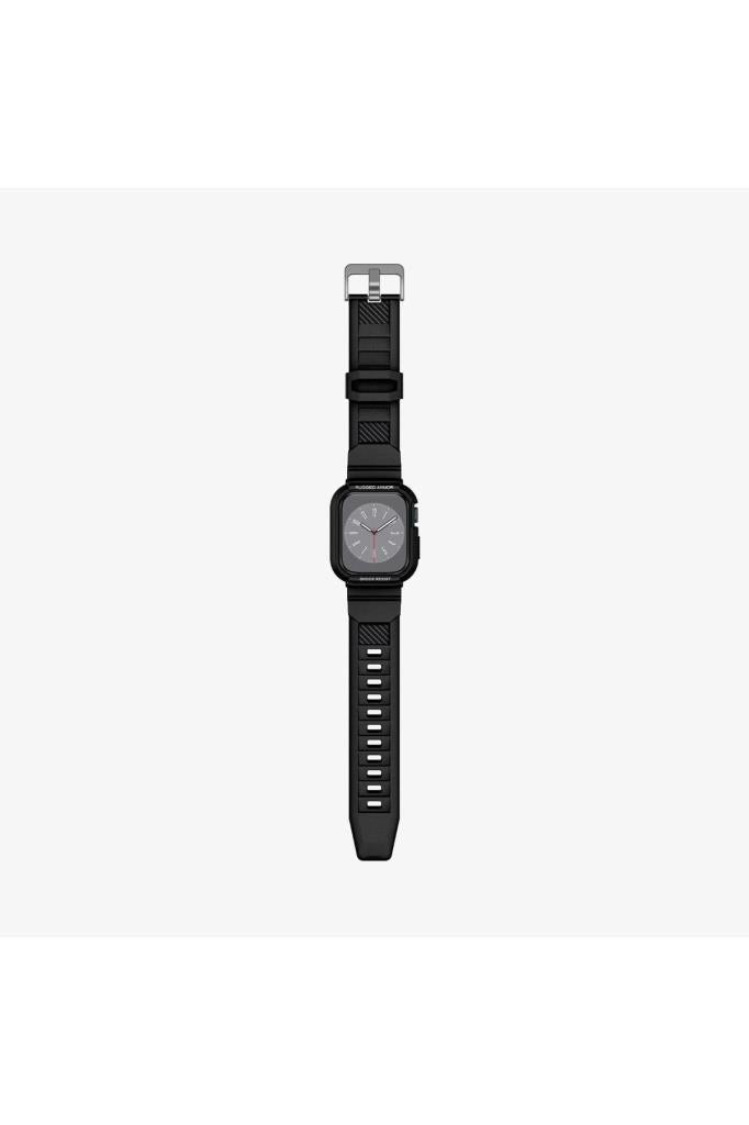 Spigen Apple Watch 45mm (Seri 9/8/7) Kılıf & Kordon Kayış Rugged Armor Pro Black Outlet