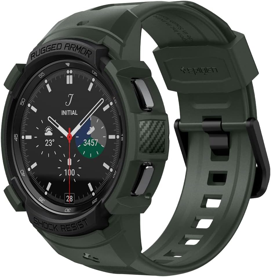 Spigen Galaxy Watch 4 Classic (46mm) Kılıf & Kordon Kayış Rugged Armor Pro Military Green - TEŞHİR