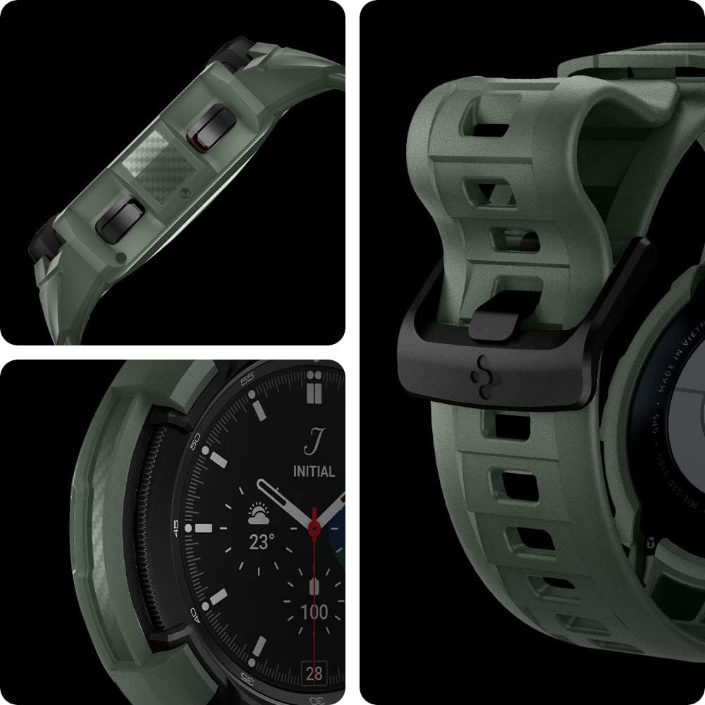 Spigen Galaxy Watch 4 Classic (46mm) Kılıf & Kordon Kayış Rugged Armor Pro Military Green - TEŞHİR
