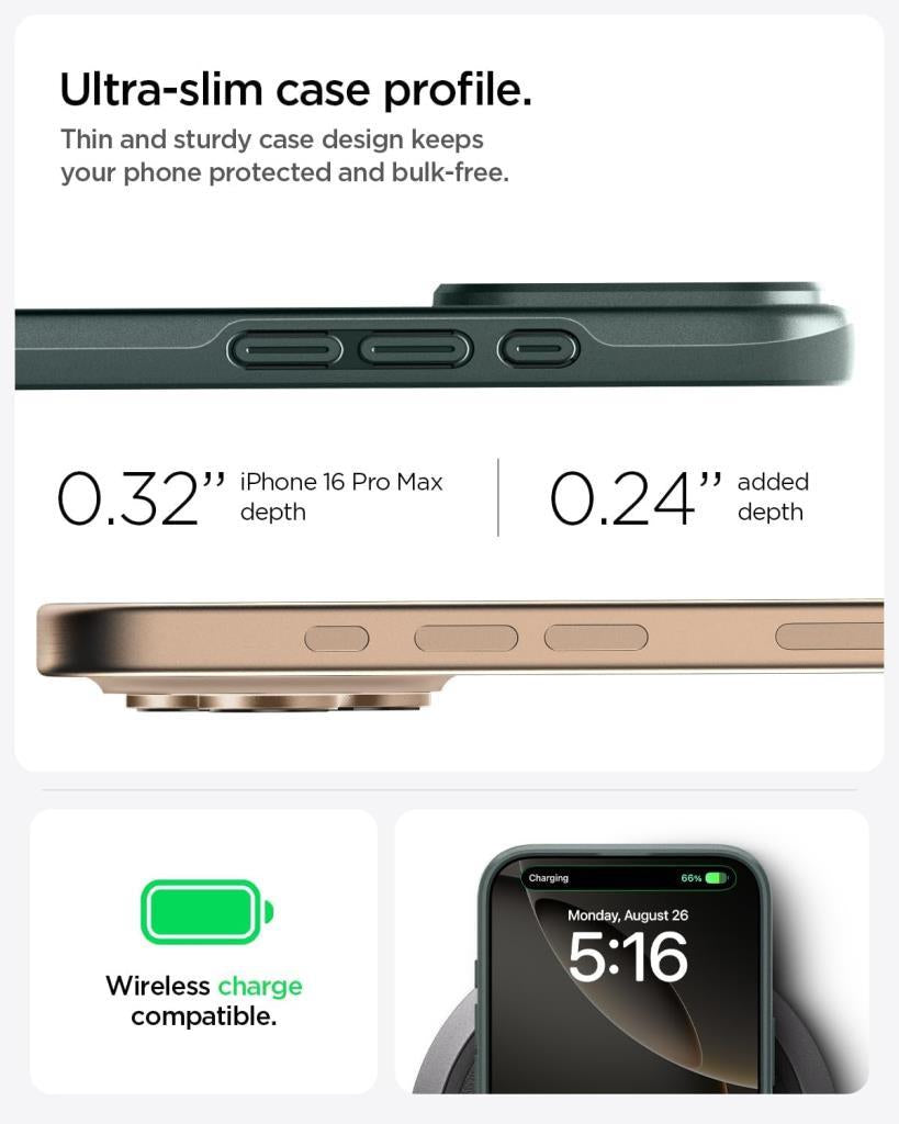 Spigen iPhone 16 Pro Max Uyumlu Thin Fit MagFit MagSafe Kılıf Abyss Green Yeşil - ACS07981 - OUTLET