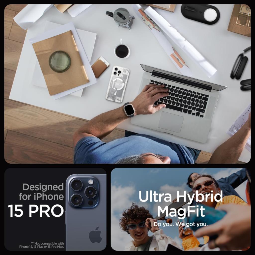 iPhone 15 Pro Max Kılıf, Spigen Ultra Hybrid Zero One Magfit (Magsafe Uyumlu) Natural Titanium - OUTLET
