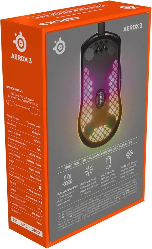 SteelSeries Aerox 3 Onyx RGB Optik Kablolu Oyuncu Mouse Teşhir
