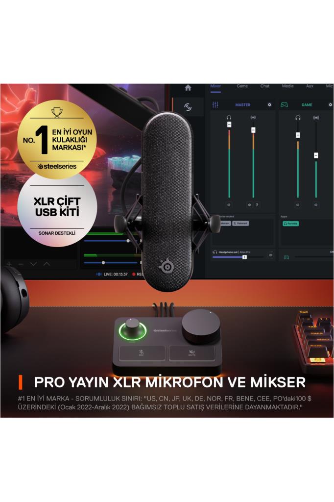 SteelSeries Alias Pro XLR Gaming Mikrofon ve Stream Mikser