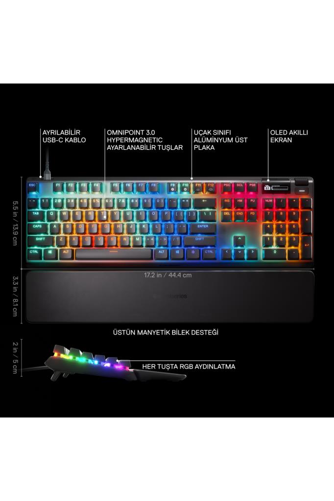 SteelSeries Apex Pro Gen 3 RGB OmniPoint Switch Kablolu Mekanik Oyuncu Klavyesi Outlet
