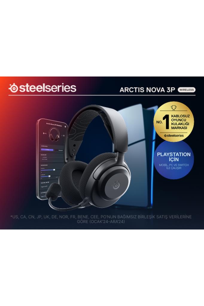 SteelSeries Arctis Nova 3P Siyah Kablosuz Kulak Üstü Oyuncu Kulaklığı Teşhir