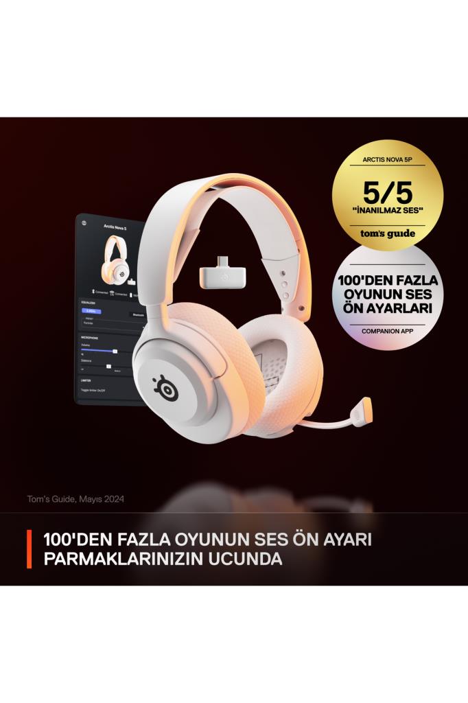 SteelSeries Arctis Nova 5 Beyaz Kablosuz Kulak Üstü Oyuncu Kulaklığı Teşhir