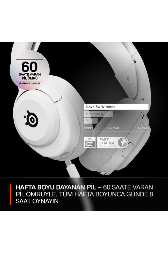 SteelSeries Arctis Nova 5X Beyaz Kablosuz Kulak Üstü Oyuncu Kulaklığı Outlet