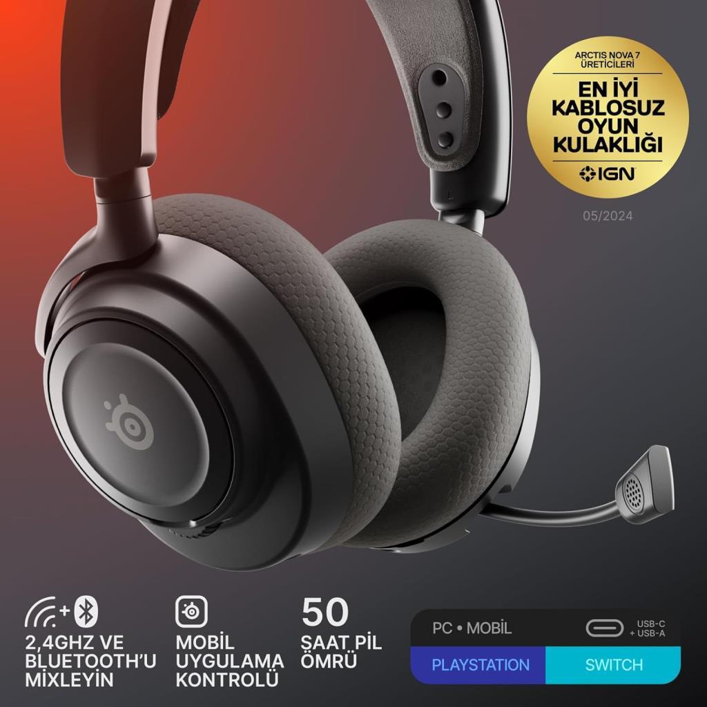 SteelSeries Arctis Nova 7 Gen 2 Siyah Kablolu/Kablosuz Kulak Üstü Oyuncu Kulaklığı - Teşhir