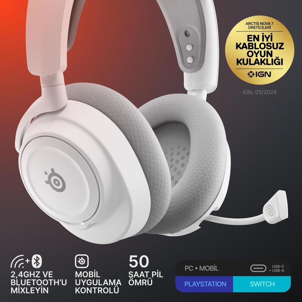 SteelSeries Arctis Nova 7P Gen 2 Beyaz Kablolu/Kablosuz Kulak Üstü Oyuncu Kulaklığı