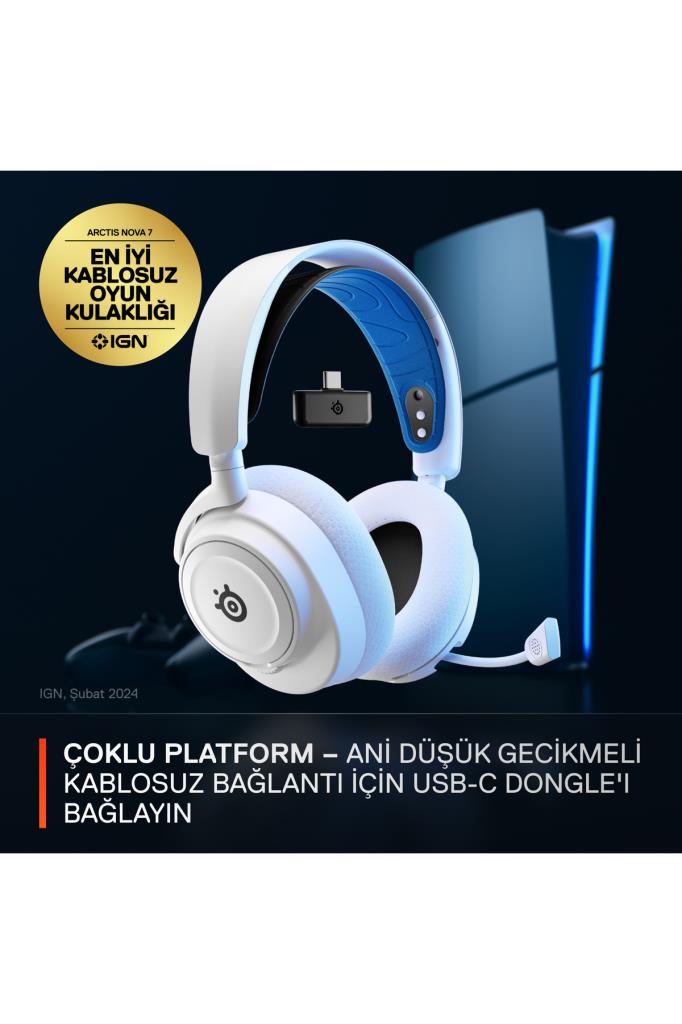 SteelSeries Arctis Nova 7P White Wireless Over-Ear Gaming Headset Display