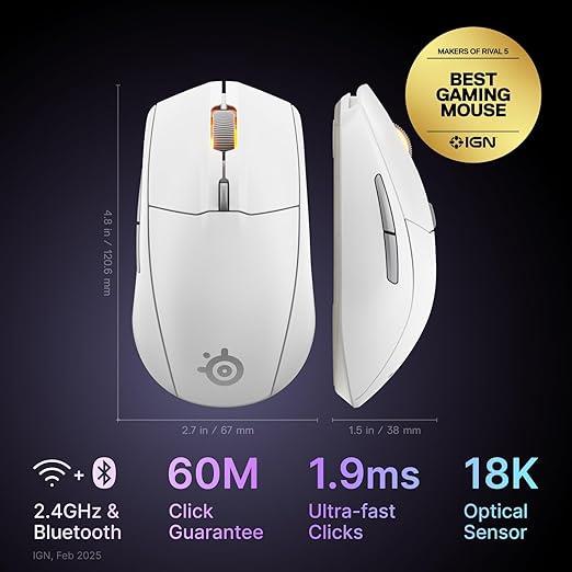 SteelSeries Rival 3 Gen 2 Beyaz RGB Optik Kablosuz Oyuncu Mouse - OUTLET