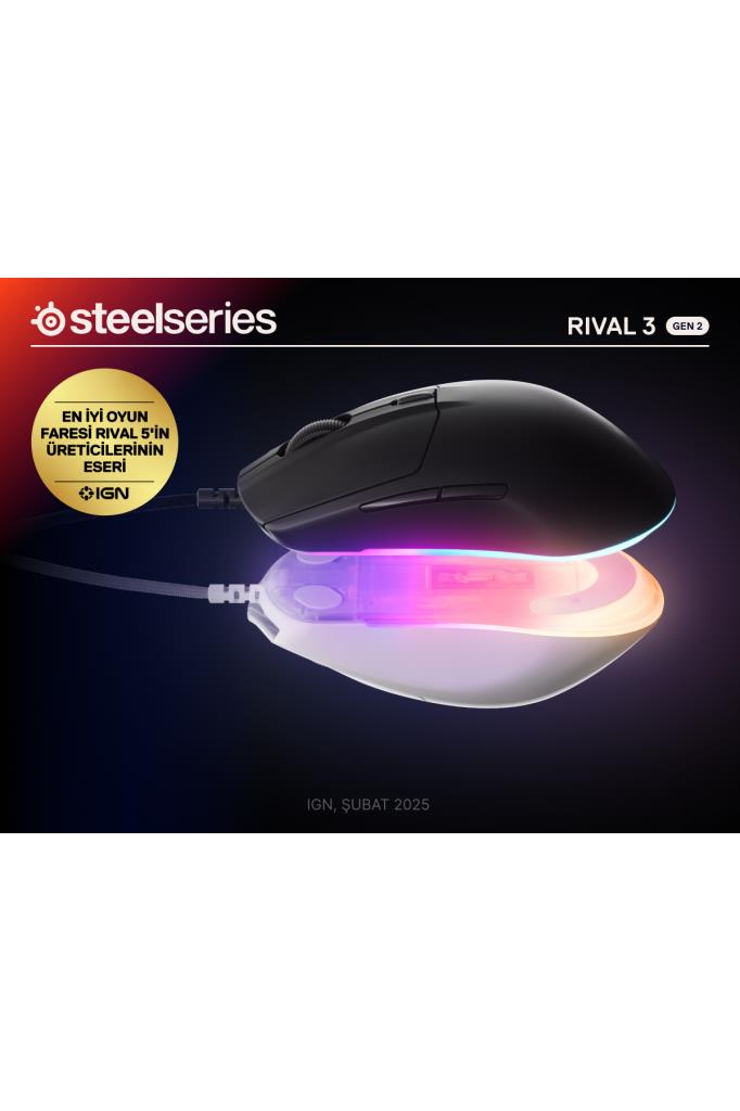 SteelSeries Rival 3 Gen 2 Beyaz RGB Optik Kablolu Oyuncu Mouse Teşhir