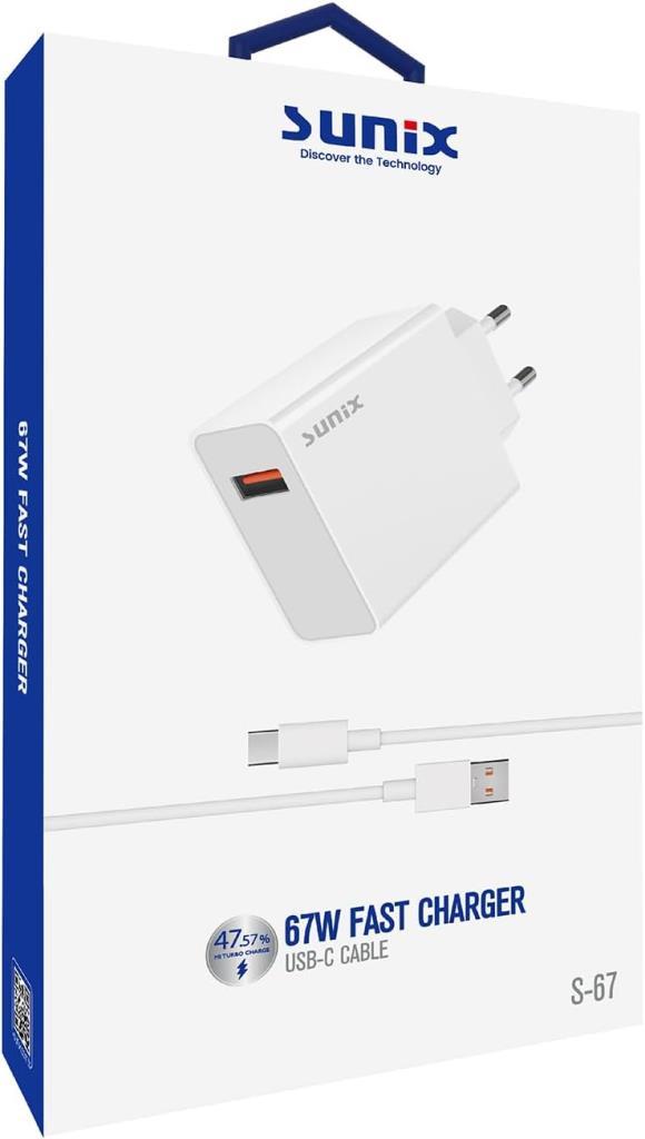 Sunix S-65 67W Beyaz Type-C Kablolu Hızlı Şarj Aleti - Teşhir