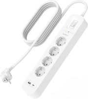 Belkin 4'lü çoklu priz, yüksek gerilim korumalı, duvara montaj, 4 priz, 2 m güç kablosu, yeşil ışıklı gösterge, hızlı şarj için USB C PD'li USB-C ve USB-A bağlantısı; 525 jul koruma - Teşhir
