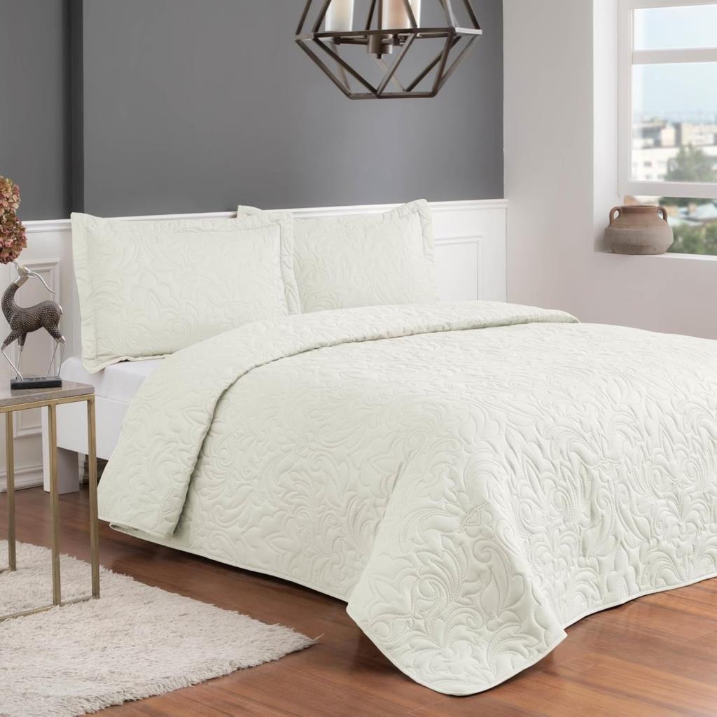Taç Gala Kendinden DESENLI%100 Polyester Yatak Örtüsü Seti, Ekru, Tek Kişilik - 001-Renkli - 100 x 100 cm