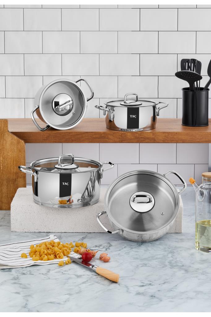 طقم قدور ستانلس ستيل تاتش هيرا بقاعدة حثية 8 قطع - عرض