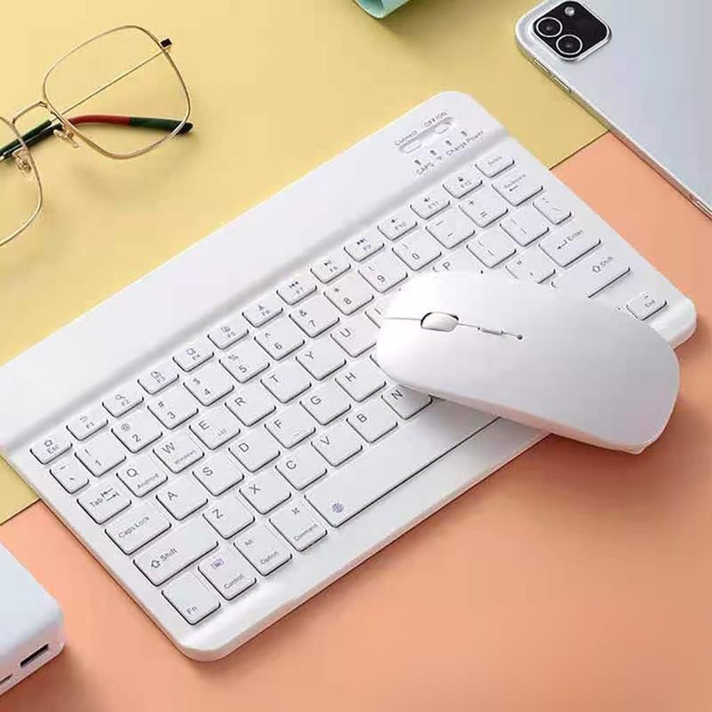 Şık Tasarımlı Bluetooth Kablosuz Klavye ve Mouse Seti (Beyaz) - TEŞHİR