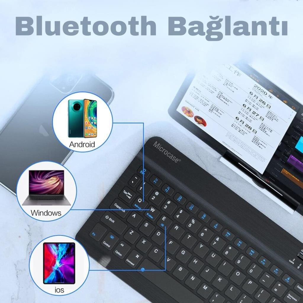 Şık Tasarımlı Bluetooth Kablosuz Klavye ve Mouse Seti (Beyaz) - TEŞHİR