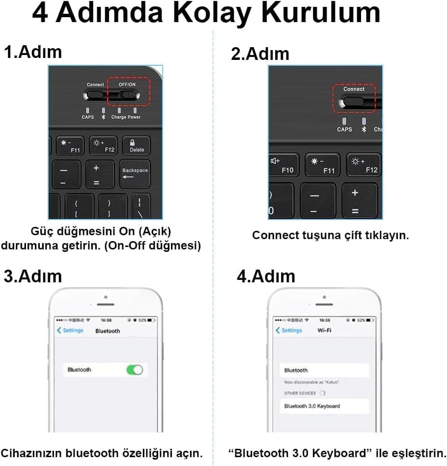 Şık Tasarımlı Bluetooth Kablosuz Klavye ve Mouse Seti (Beyaz) - TEŞHİR