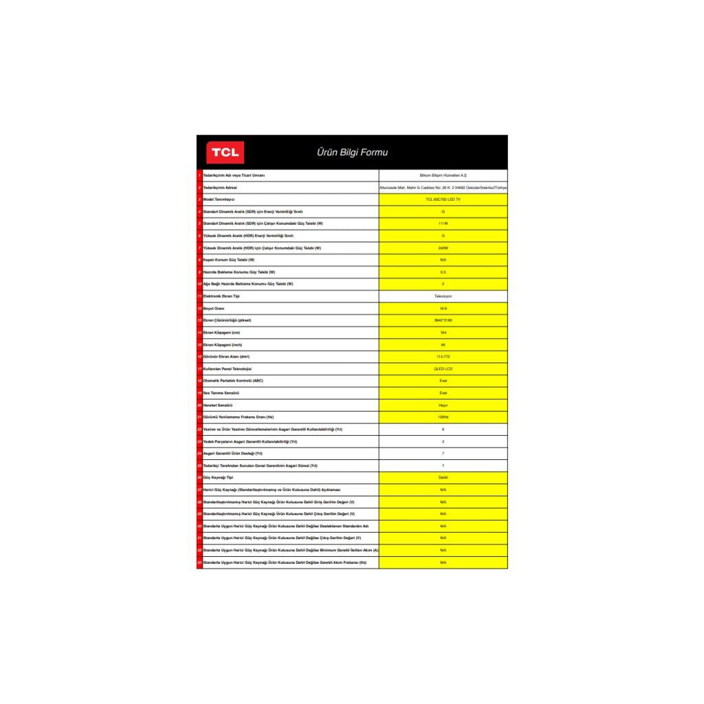TCL 65C755 4K Ultra HD 65" 165 Ekran Uydu Alıcılı Google Smart MiniLED TV