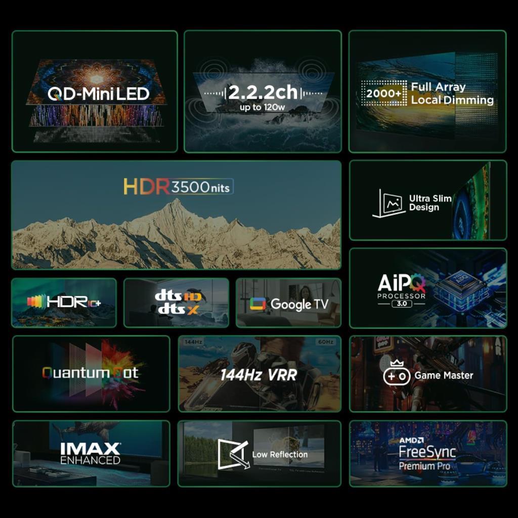 TCL 65C855 4K Ultra HD 65" 165 Ekran Uydu Alıcılı Google Smart MiniLED TV