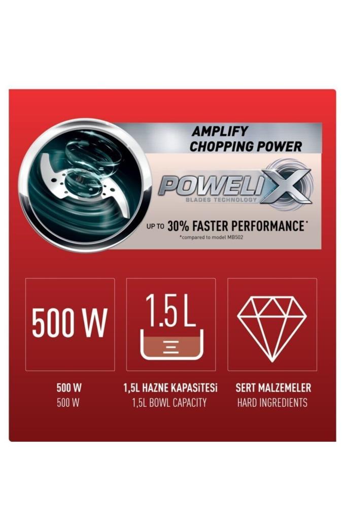 Tefal Masterchop Powelix Maxi XXL 500 W 4 Bıçaklı Doğrayıcı Beyaz