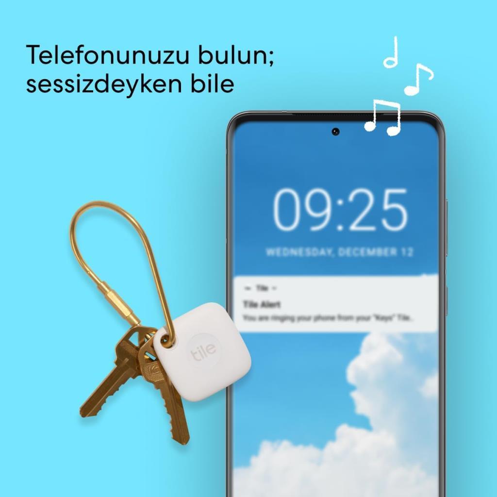 Tile Mate Smart Tag, Beyaz, Bluetooth Takip Cihazı - Anahtarlar, Çantalar, Evcil Hayvanlar için Eşya Bulucu, 76 Metre Mesafeye Kadar, Suya Dayanıklı, iOS ve Android Uyumlu