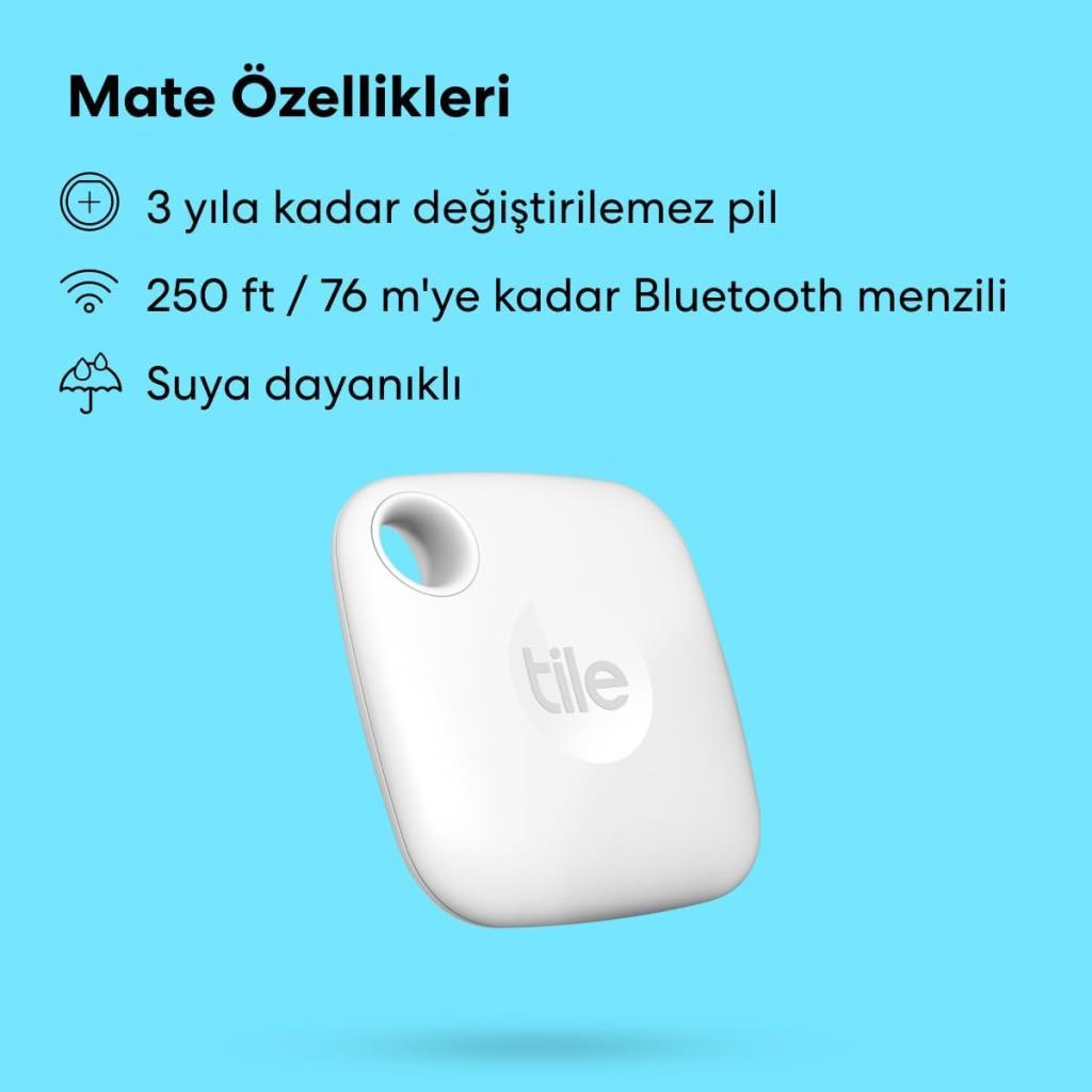 Tile Mate Smart Tag, Beyaz, Bluetooth Takip Cihazı - Anahtarlar, Çantalar, Evcil Hayvanlar için Eşya Bulucu, 76 Metre Mesafeye Kadar, Suya Dayanıklı, iOS ve Android Uyumlu