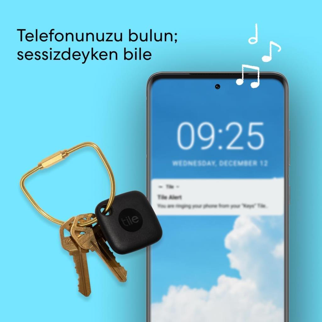 Tile Mate Smart Tag, Siyah, Bluetooth Takip Cihazı - Anahtarlar, Çantalar, Evcil Hayvanlar için Eşya Bulucu, 76 Metre Mesafeye Kadar, Suya Dayanıklı, iOS ve Android Uyumlu Teşhir