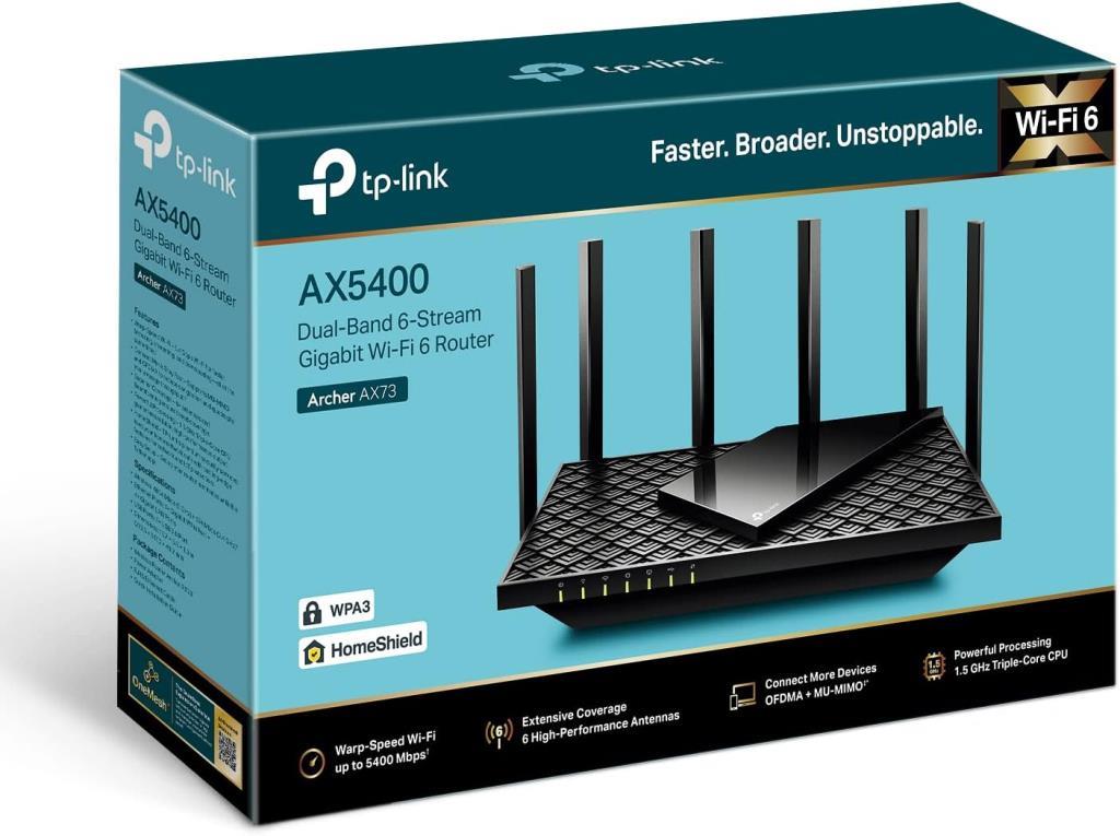 TP-Link Archer AX73, AX5400 Mbps, Fiber Destekli, 4×Gbps LAN Portlarıları, 200'den Fazla Cihazı Bağlayın,OFDMA ve MU-MIMO Deste