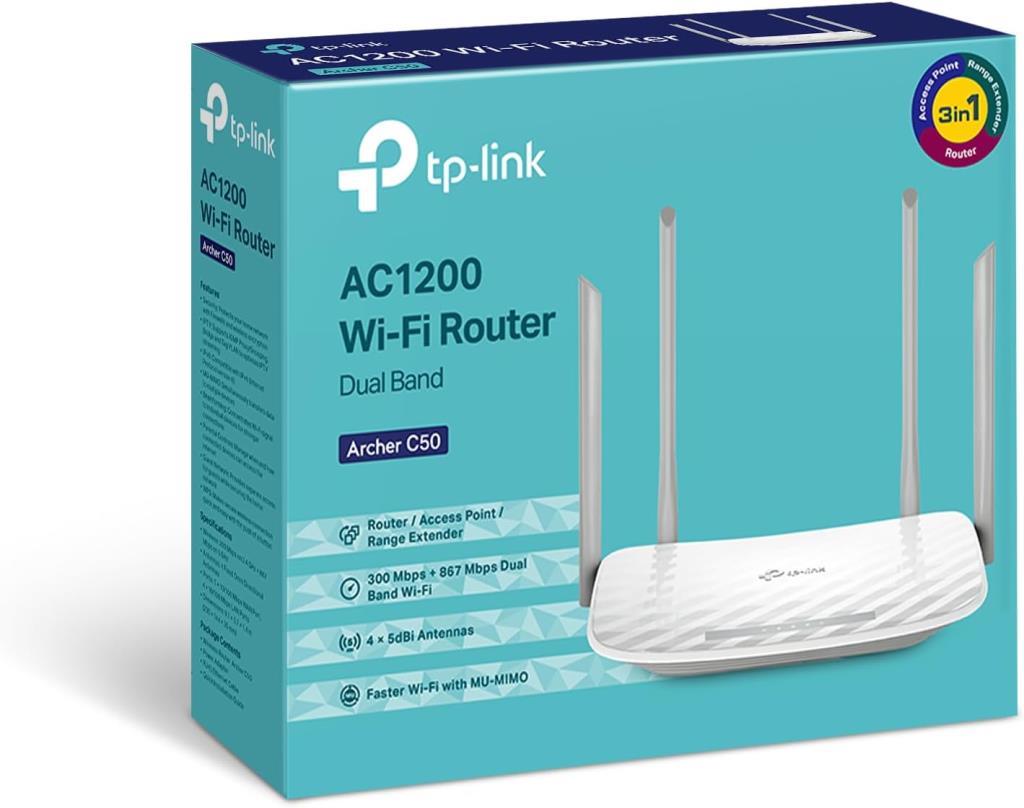 TP-Link Archer C50 4 Port 1200 Mbps Router Display