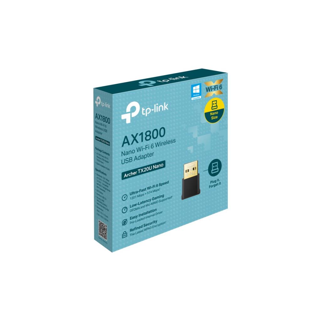 TP-LINK Archer TX20U Nano | Wi-Fi 6 Nano USB | AX1800 Mbps | Çift Bant | MU-MIMO | USB 3.0 | WPA3 | Windows 10/11