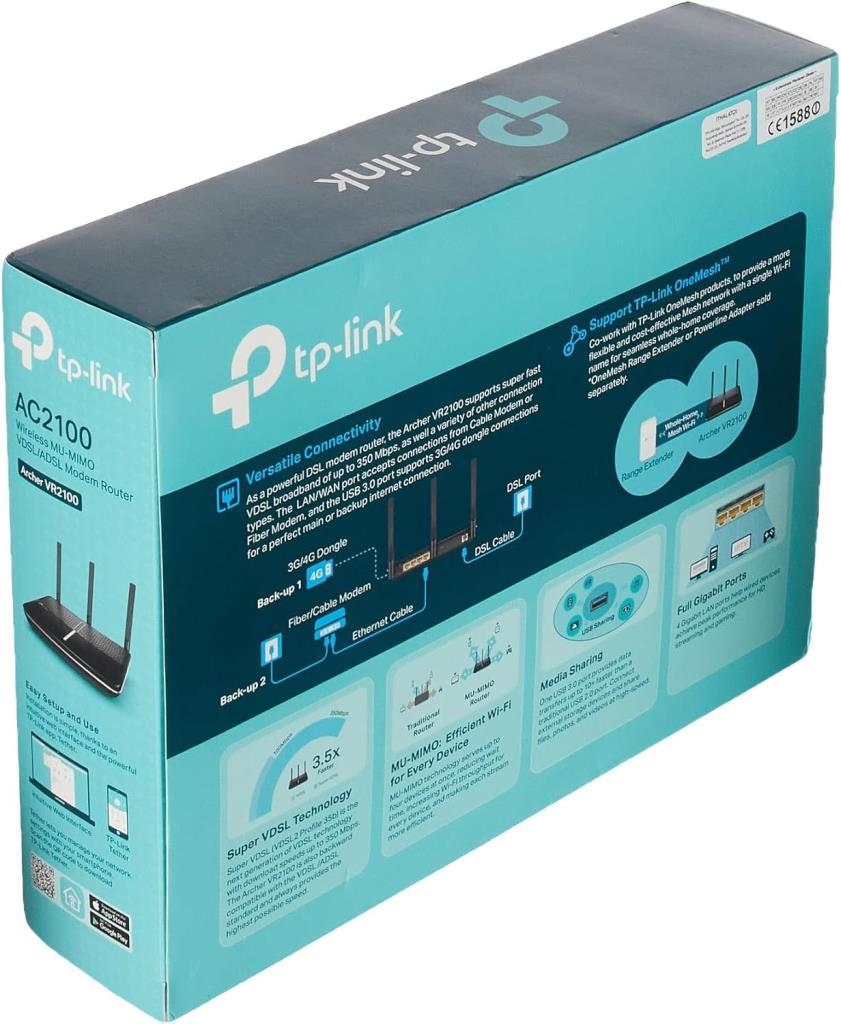 TP-Link Archer VR2100 4 Port 1200 Mbps VDSL2 Modem Outlet