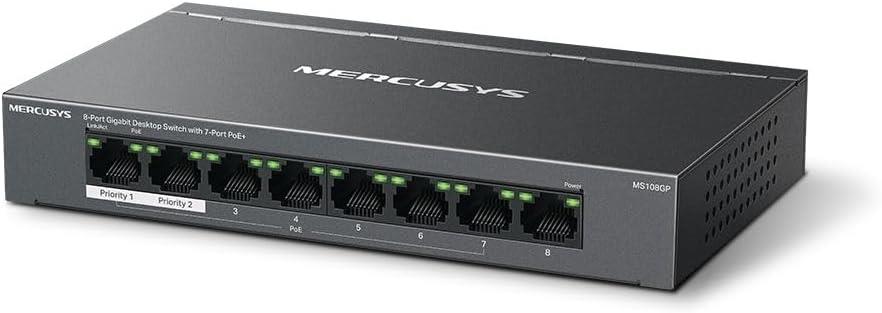 Mercusys MS108GP, 8-Port Gigabit Desktop Switch with 7-Port PoE+