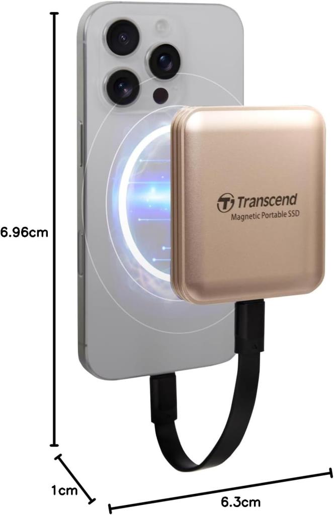 Transcend ESD420G 1TB USB 3.2 Gen 2x2 Taşınabilir SSD, 2000MB/s Hız, MagSafe Uyumlu, Askeri Sınıf Darbe Koruması, Type-C - Altı