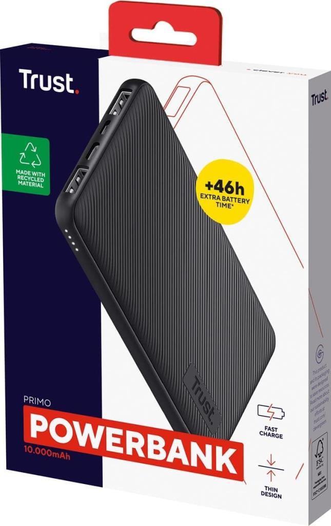 Trust Primo Ultra İnce 10000 mAh Siyah Hızlı Şarj Özellikli Powerbank Teşhir