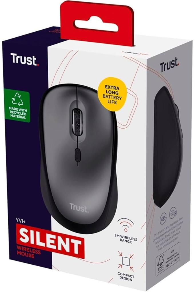 Trust 24549 Sessiz Kablosuz Mouse Gri